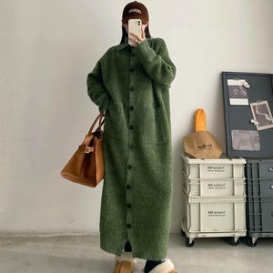 Fold‑collar long knit cardigan (SN293)