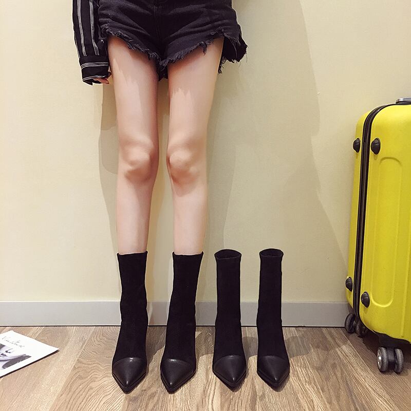 ハイヒールショートブーツ薄手ブラックカジュアル 靴 シューズ フェイクシューズ52848663925