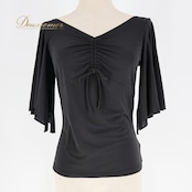 社交ダンス 衣装 トップス ブラウス ブラック系 チャコットロイヤルダンス Chacott ROYAL DANCE 黒 日本製 リボン 練習 レッスン 伸縮 ストレッチ シンプル 上品 かわいい ダンス衣装 ステージ イベント パーティー