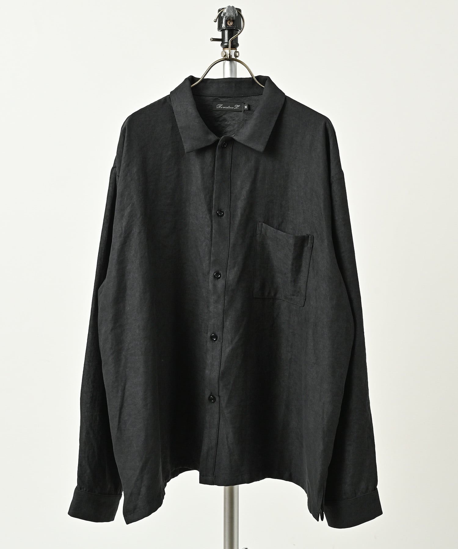 Revertical Suede-touch long-sleeve regular-collar shirt (BLK) RV9376