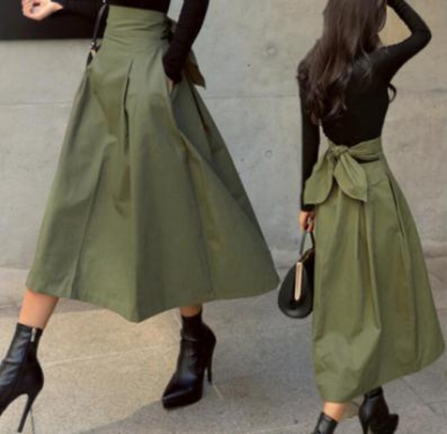 Aライン ロングスカート リボン     nd152