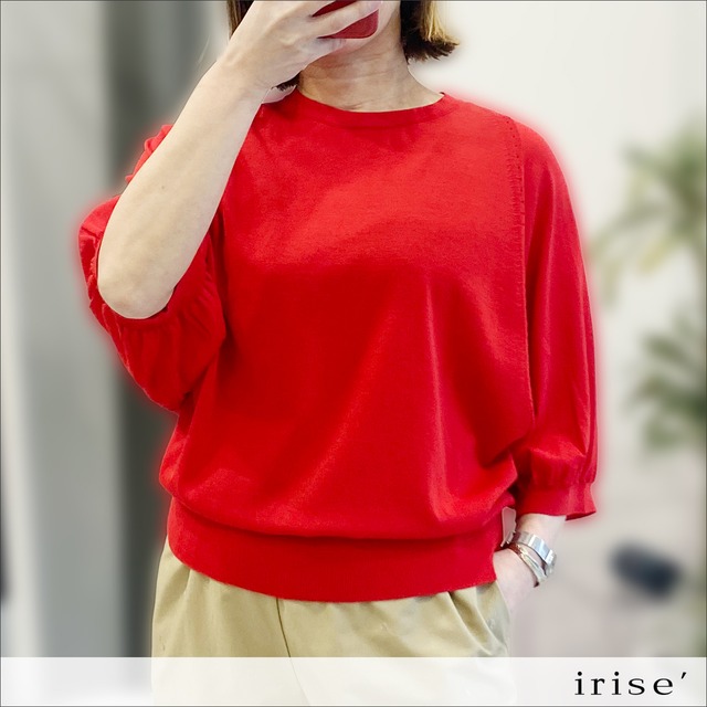 irise(イリゼ) ドルマン風ボリューム袖ニットプルオーバー t9032 55.レッド