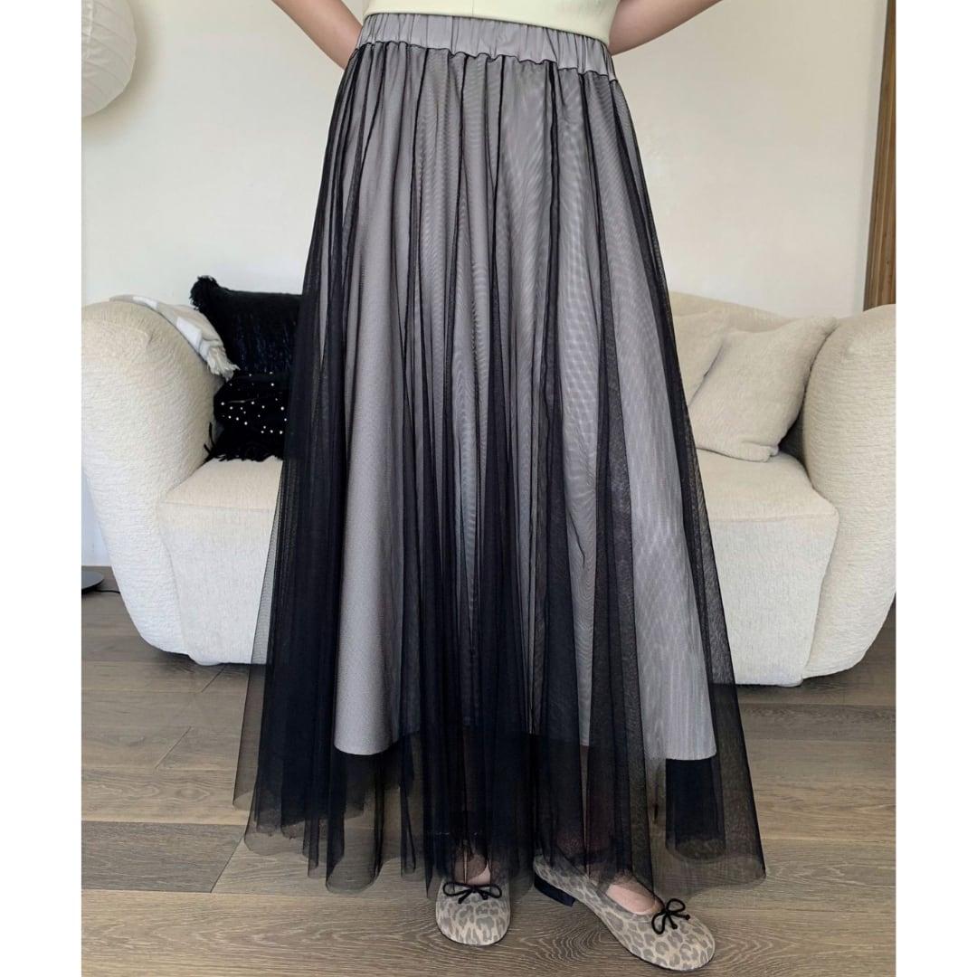 Gathered tulle lace long skirt G928