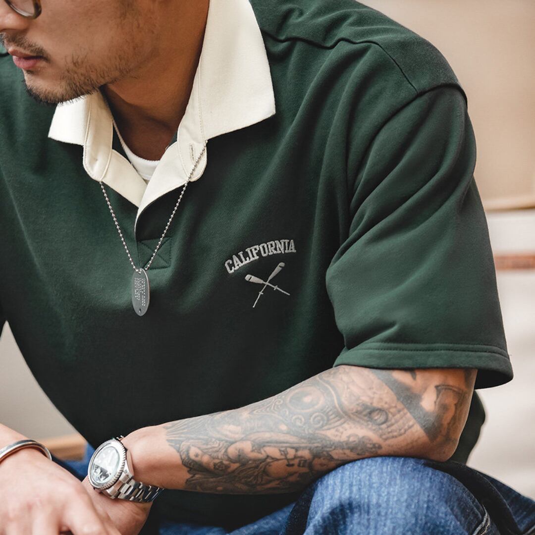 American Vintage Color-Block Polo Shirt(GV523)