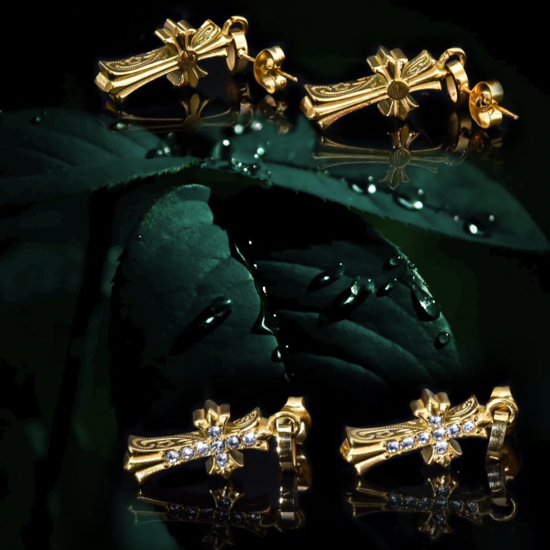 両耳セット】316L Hawaiian cross zirconia pierce | ✯Lucliss Jewelry✯