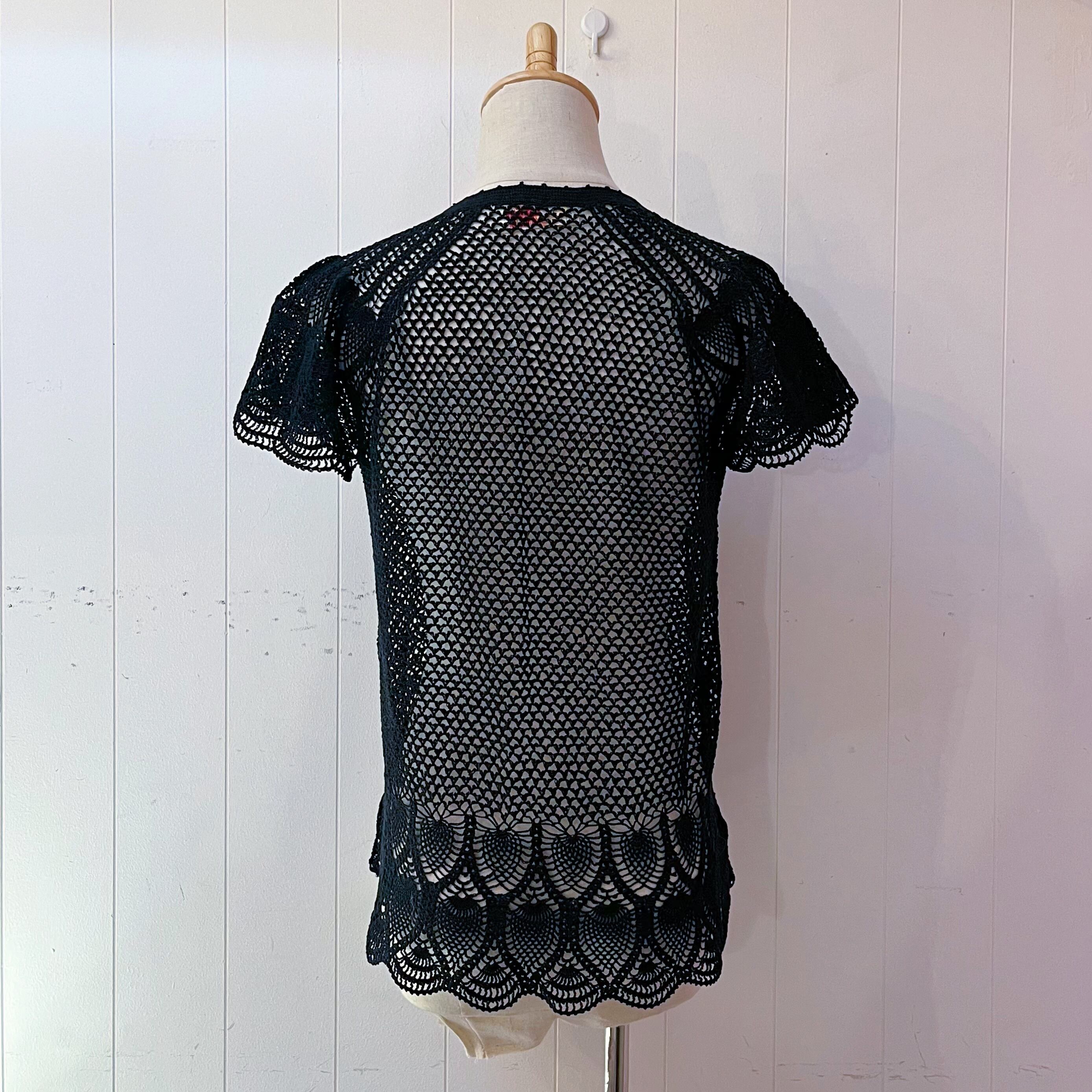 black cotton mesh knit cardigan