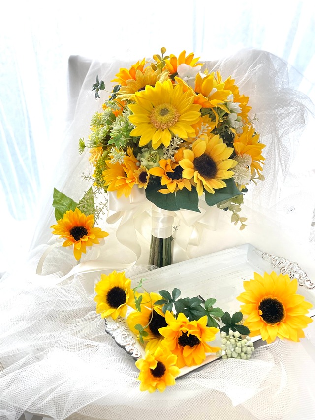 贅沢ひまわりブーケ3点セット Atelier Towa ウェディングブーケショップ