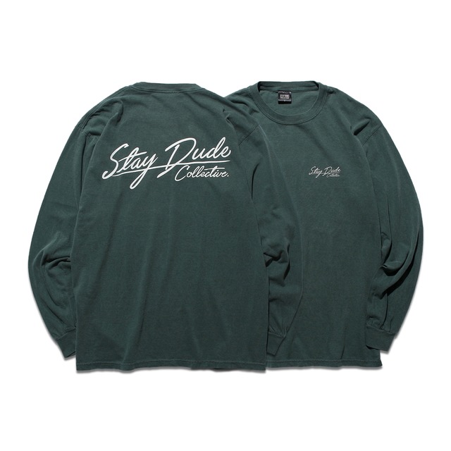 【STAY DUDE COLLECTIVE】Calligraphy Logo Garment Dyed LS Tee SS21 (BLUE SPRUCE)