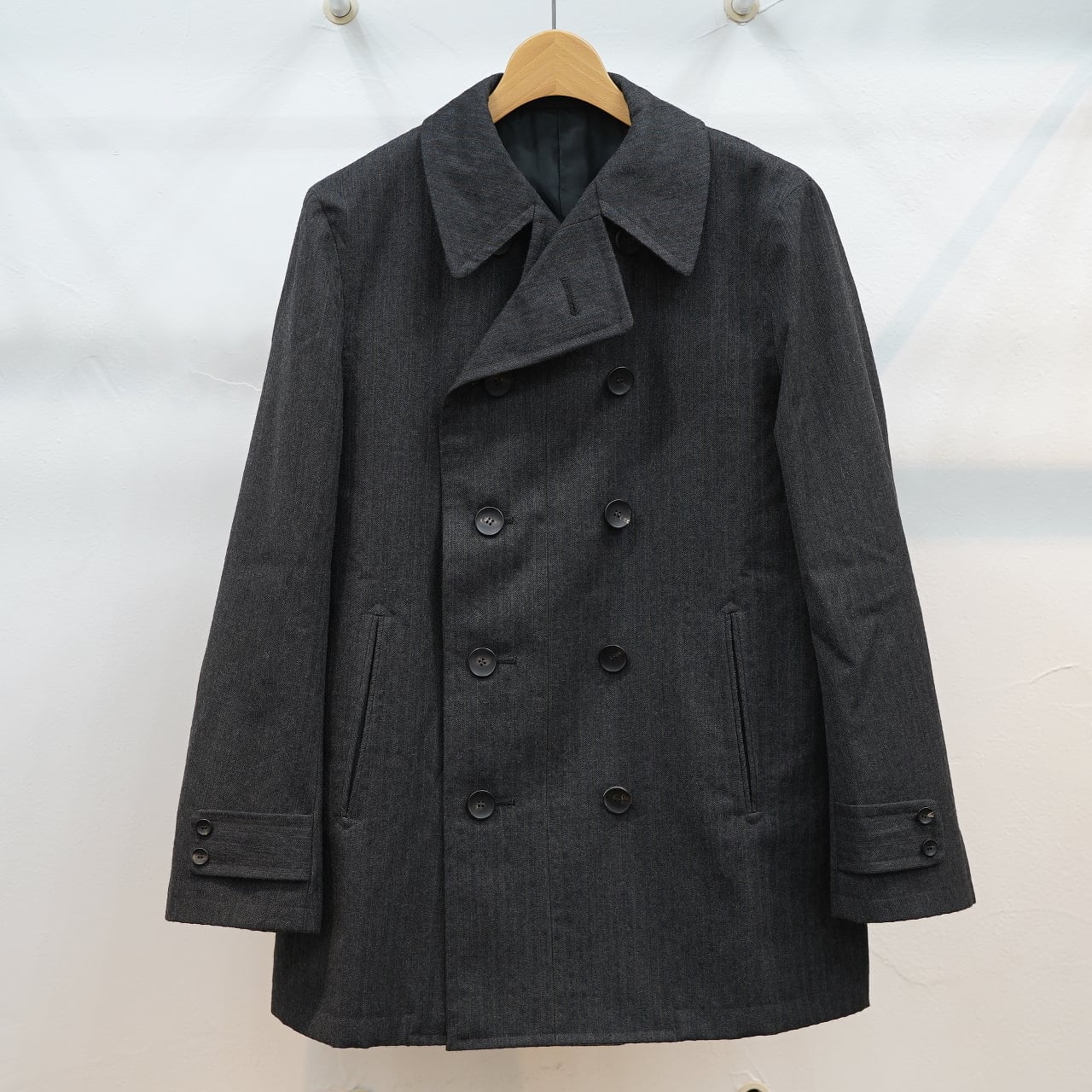 LOUNGE ACT(ラウンジアクト) ウールストライプ 10ボタンPコート チャコールグレー