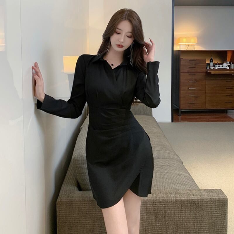 カラーシャツ スカート オータムドレス 秋物 ハンチェンe67123479059