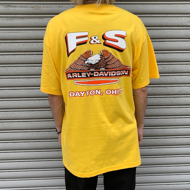 USA製 ハーレーダビッドソン 両面プリントTシャツ メッセージT イエロー L