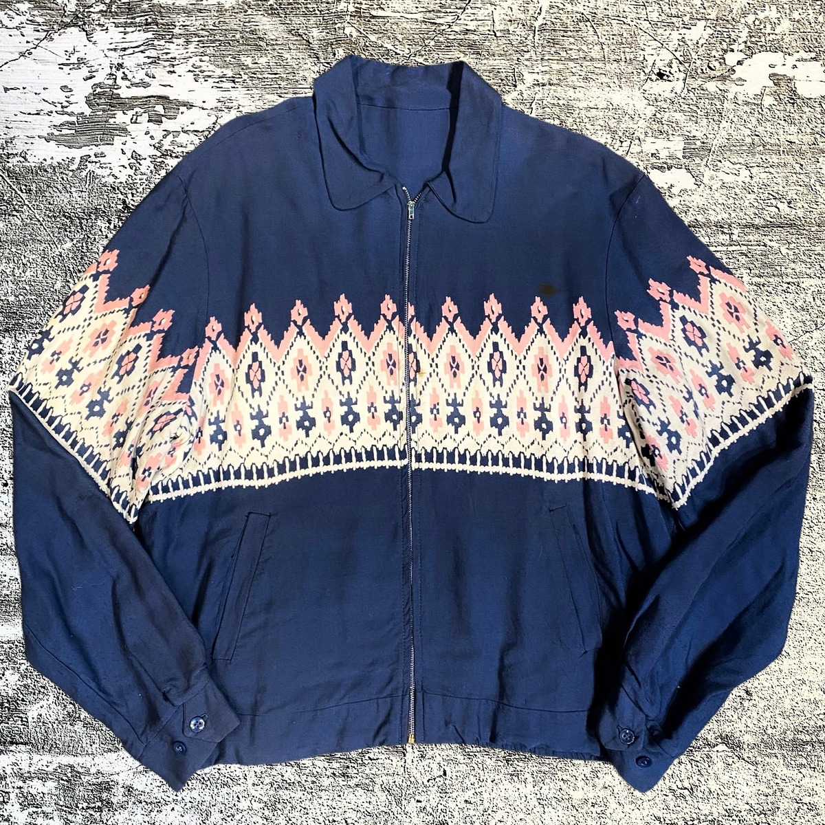 サイズ良 50s 60s 70s Snow Flake Gabardine Jacket 雪柄 レーヨン 