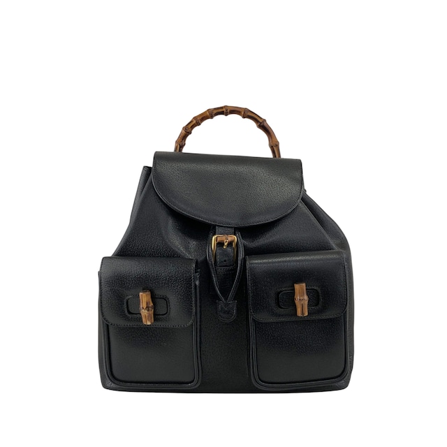 GUCCI グッチ バックパック ブラック バンブー レザー リュック フロントバックル vintage ヴィンテージ オールド i34ihz