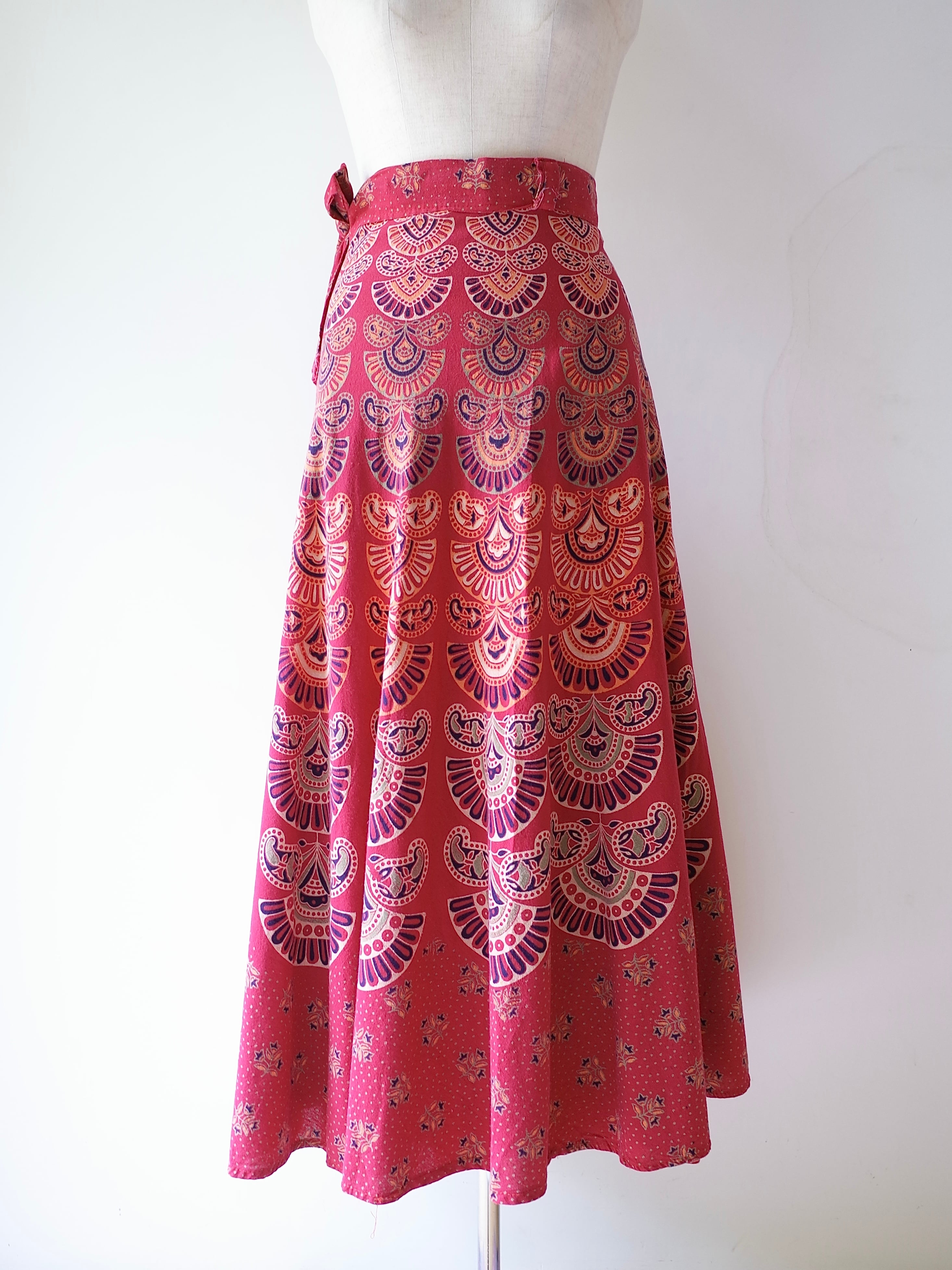 Ethnic Print Wrap Long Skirt