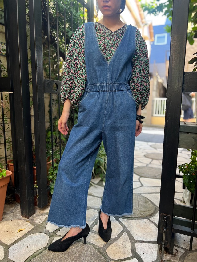 Denim sleeveless simple jumpsuits ( デニム ノースリーブ シンプル ジャンプスーツ )