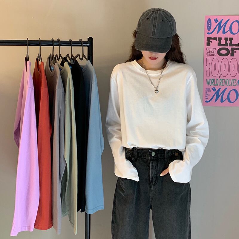 ホワイトTシャツ スプリングラウンドネックプルオーバー ルーズ薄手トップス ロング 春物 Oネック 萌量不足37969743085