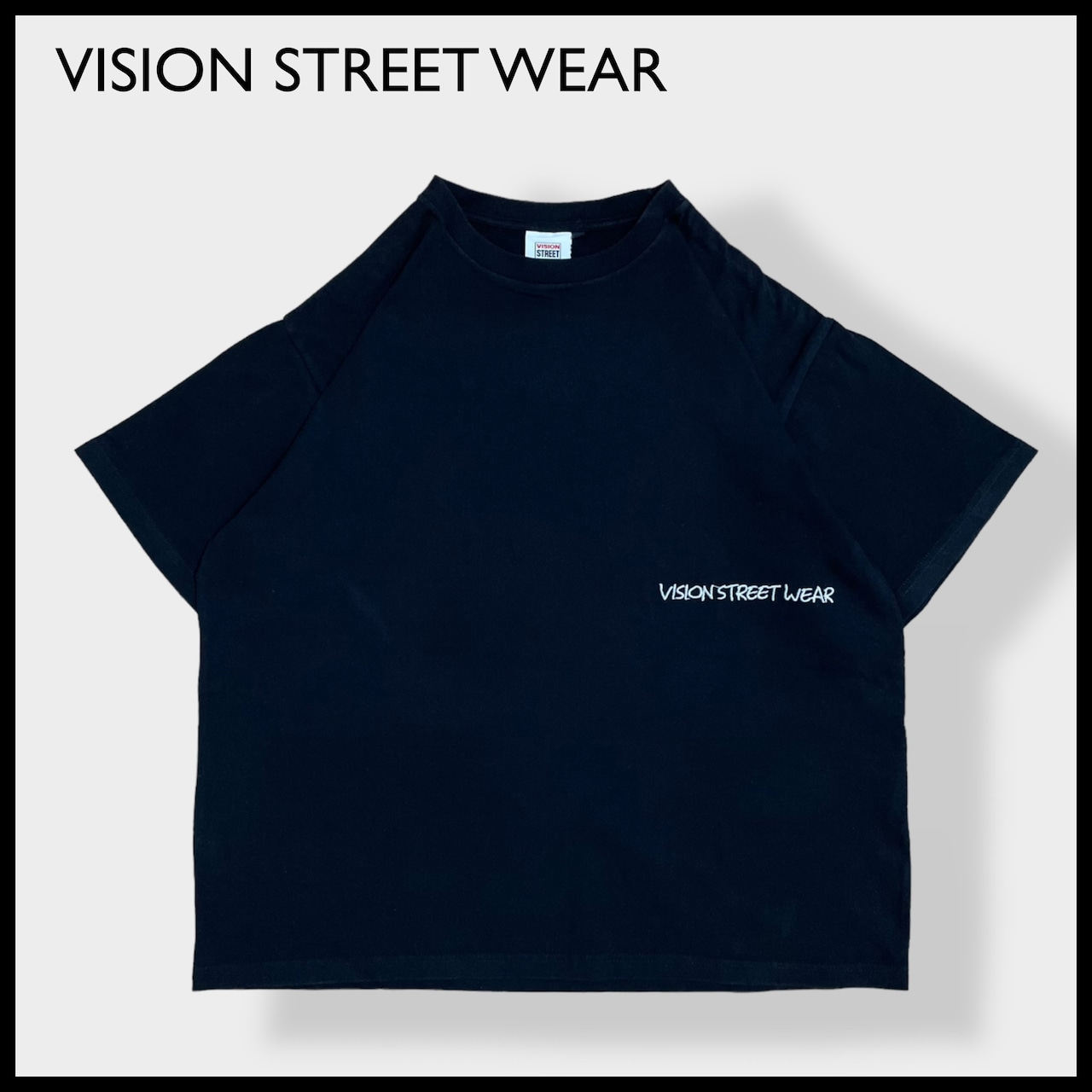 【VISION STREET WEAR】刺繍ロゴ バックプリント Tシャツ ストリート ボード スケボー イラスト ロゴ L 半袖 黒t ヴィジョンストリートウェア US古着