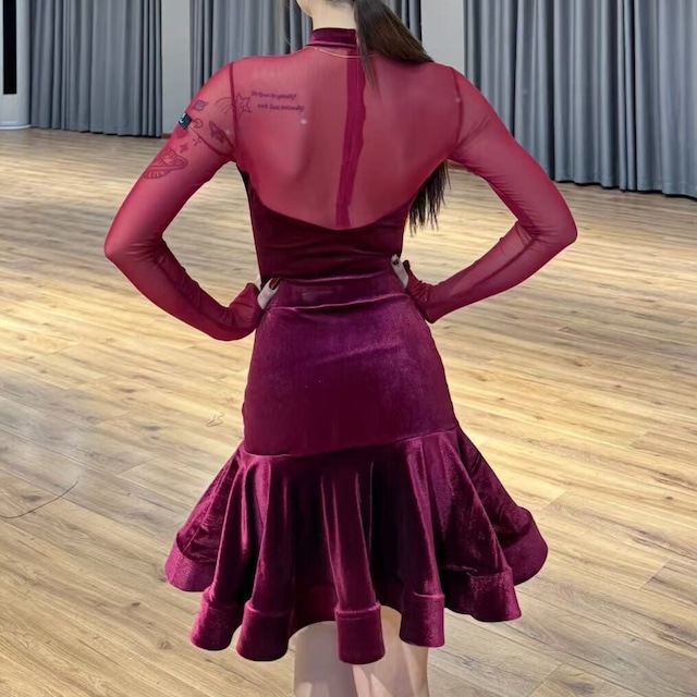 ロングスリーブ ハイネック ダンスドレス ds1107
