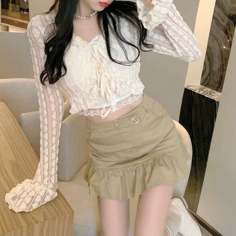 レースシフォンシャツ レディースサマー薄手カーディガンホワイトショート ロング 夏物 ブラックストロベリース23944793107