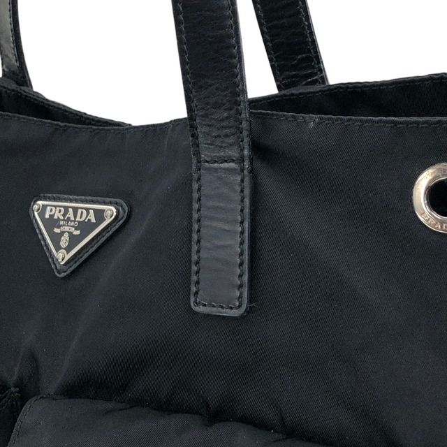 PRADA プラダ ハンドバッグ ブラック トライアングルロゴ ナイロン ダブルポケット トートバッグ vintage ヴィンテージ オールド crdzaw