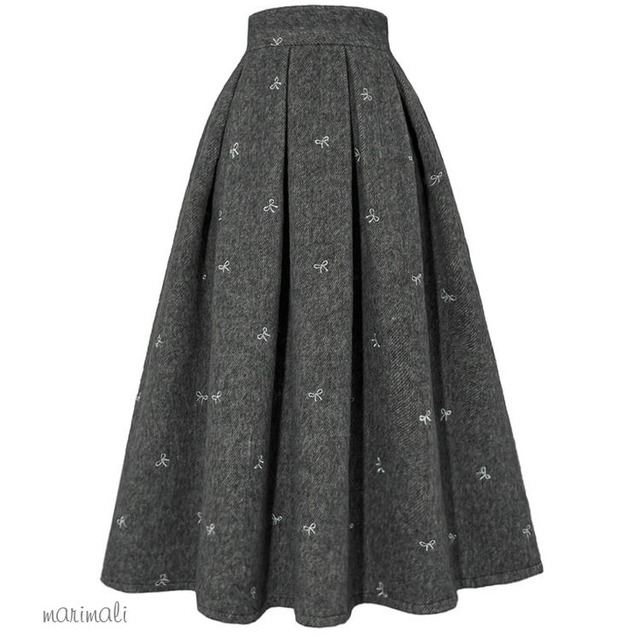 リボンパターン フレア Aライン スカート 26014