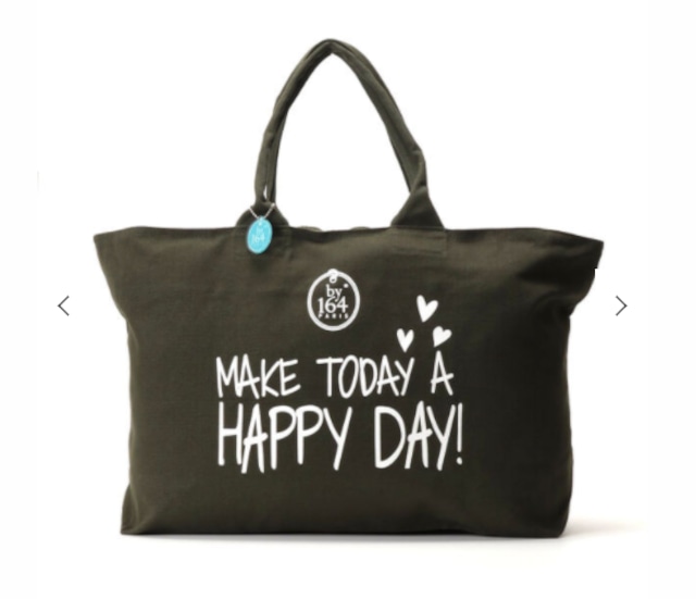 by164PARISビッグトートバッグ<MAKE TODAY A HAPPY DAY!> ジップ＆ポケット付