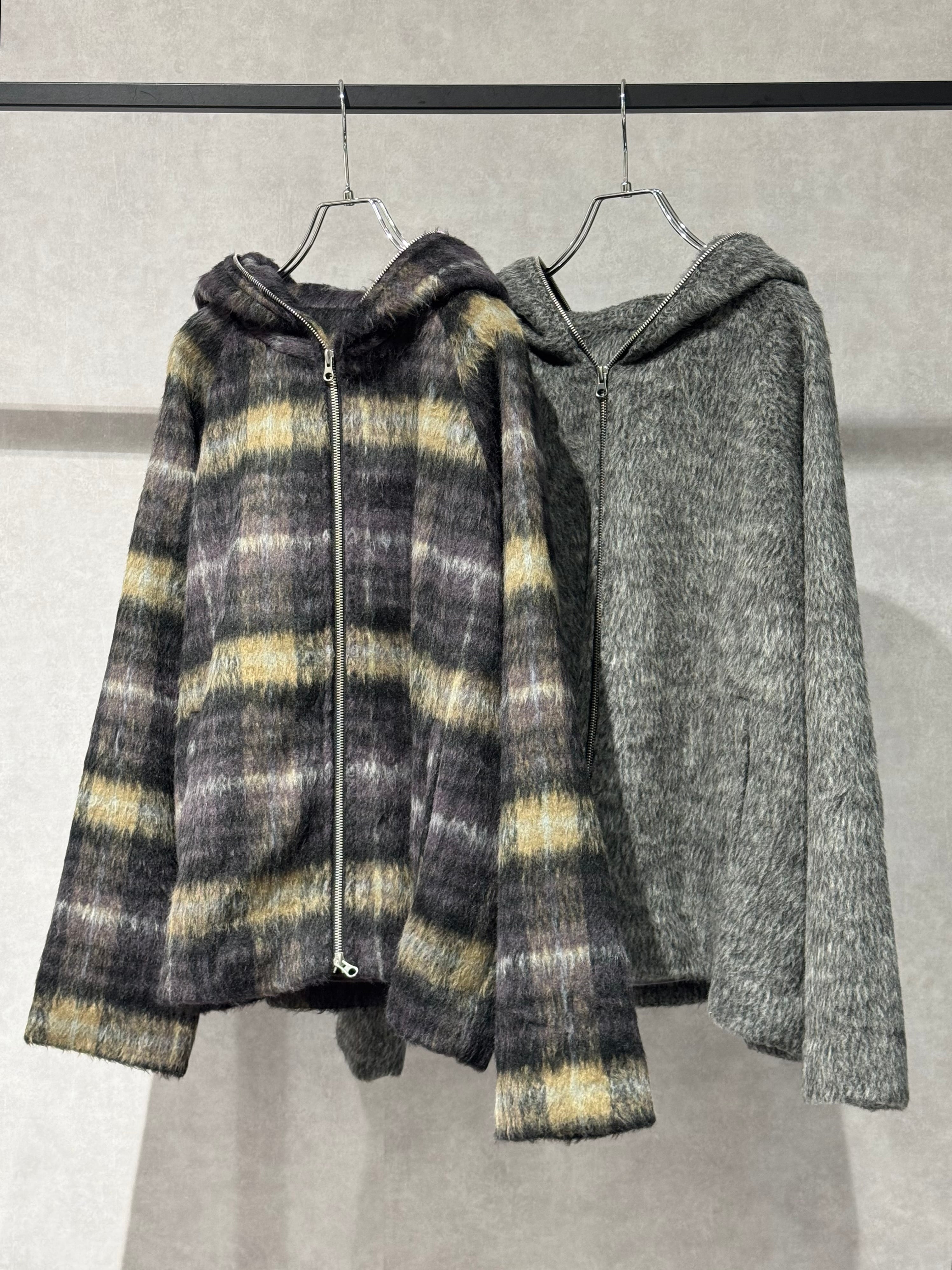 shaggy double zip hood jacket