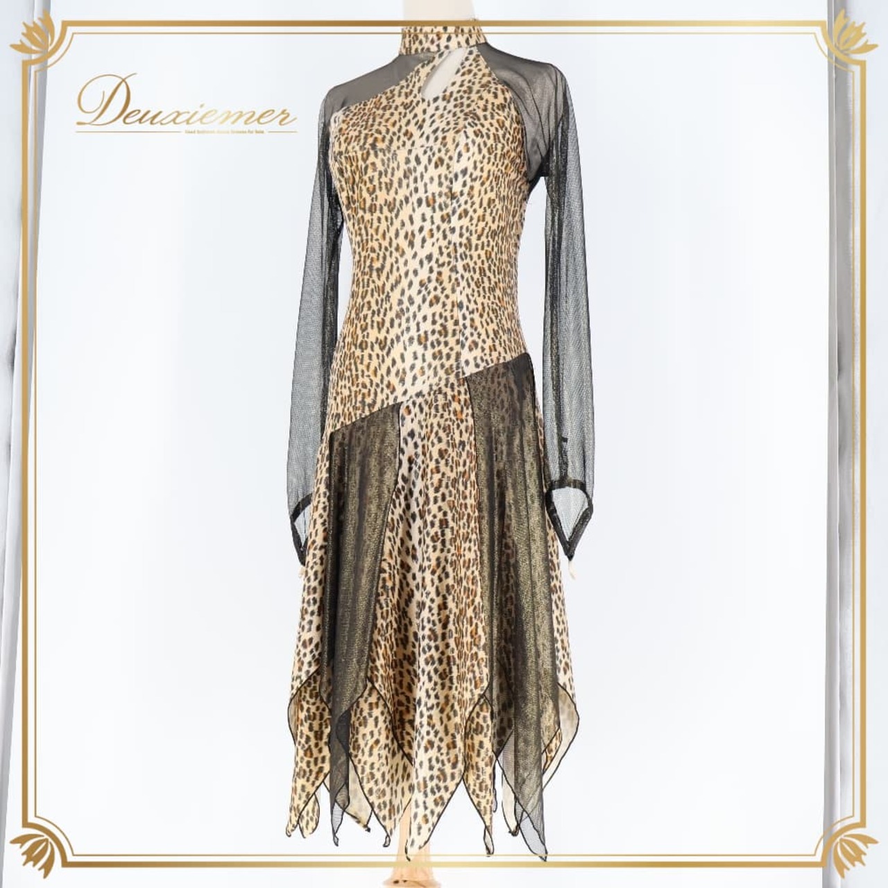 社交ダンス 衣装 Sekine セキネ 日本製 ドレス ワンピース ラテン ブラック系 ブラウン系 黒 茶色 ヒョウ柄 豹柄 伸縮 ストレッチ ダンス パーティ 発表会 軽い 軽量 柄物 パーティー衣装 発表会衣装 舞台衣装