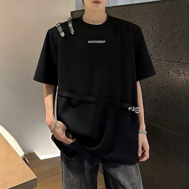 メタルバックル装飾 ルーズシルエットTシャツ D12340