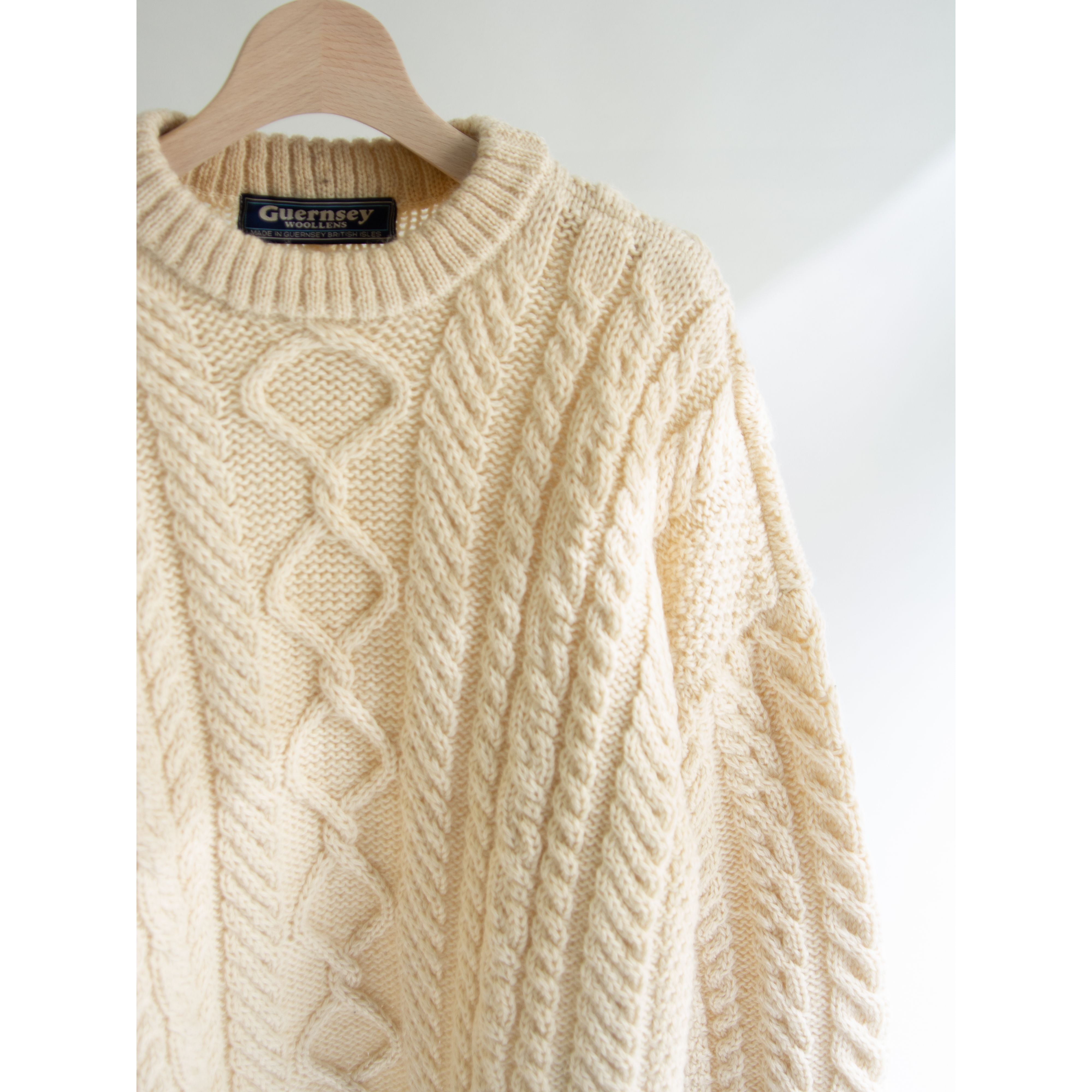 【Guernsey woollens】Made in Guernsey British Isles 100% wool cable knit pullover(ガンジーウーレンズ ケーブルニットプルオーバー セーター)11a