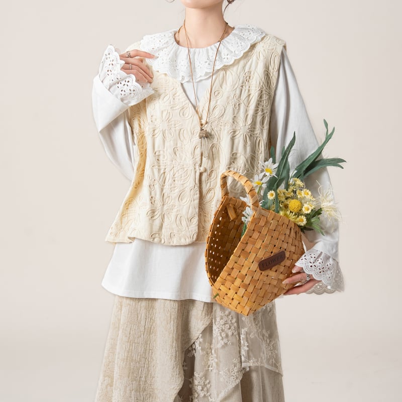 総柄刺繍Vネック ベスト M2179