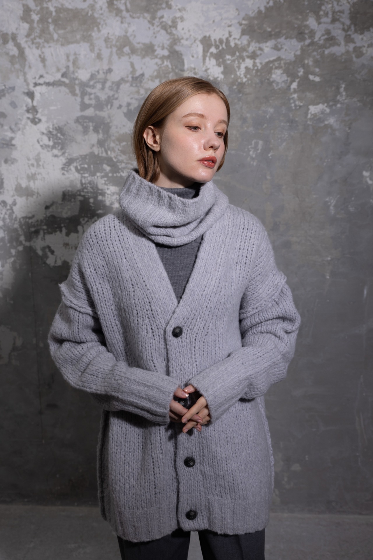 Over Sized Fluffy Off Collar Cardigan Knit