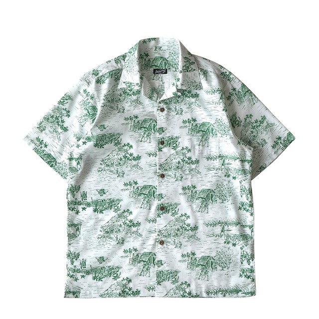 Mountain Open Aloha shirt  / OLD HAWAII 1970s DEAD STOCK FABRIC
