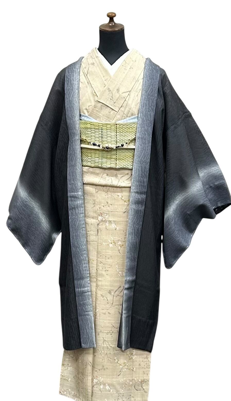 夏物 羽織 塵除け 黒～灰青～蕎麦切色～藍墨茶色 紋紗 裄丈 69㎝ 新品