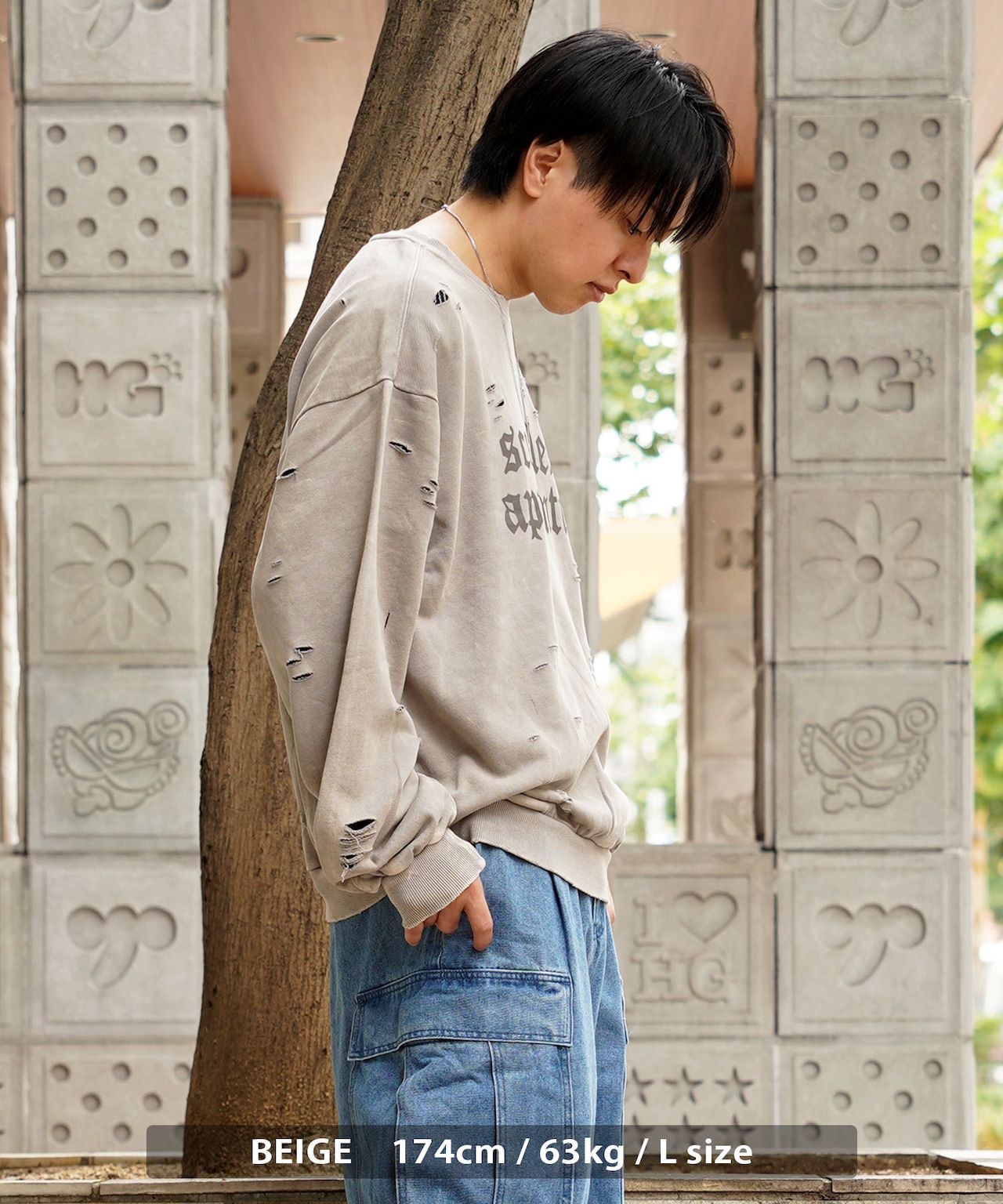 ◆硫化染め ダメージ加工 ロゴトレーナー◆ir-h316322