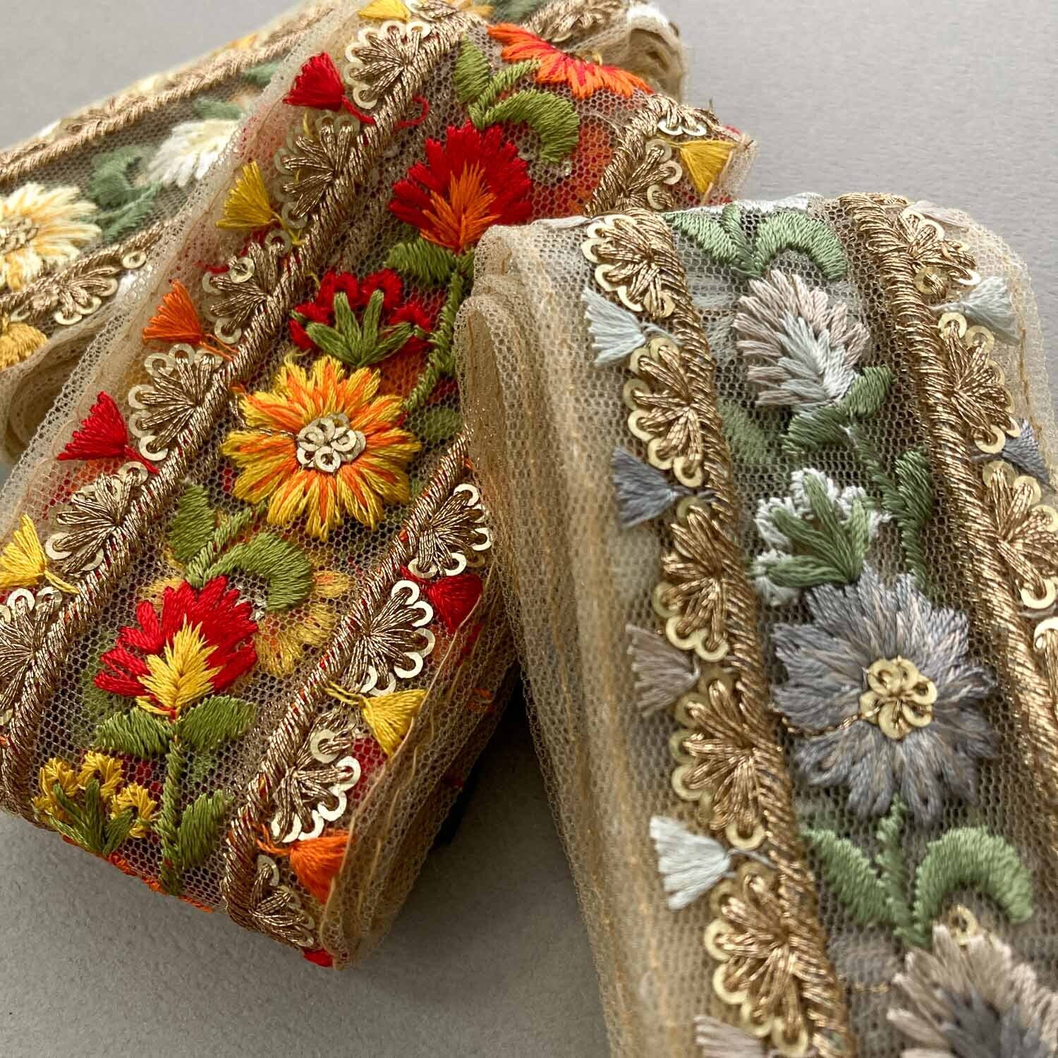 三角ガーランド縁の刺繍チュールレース（1mカット） | Dua