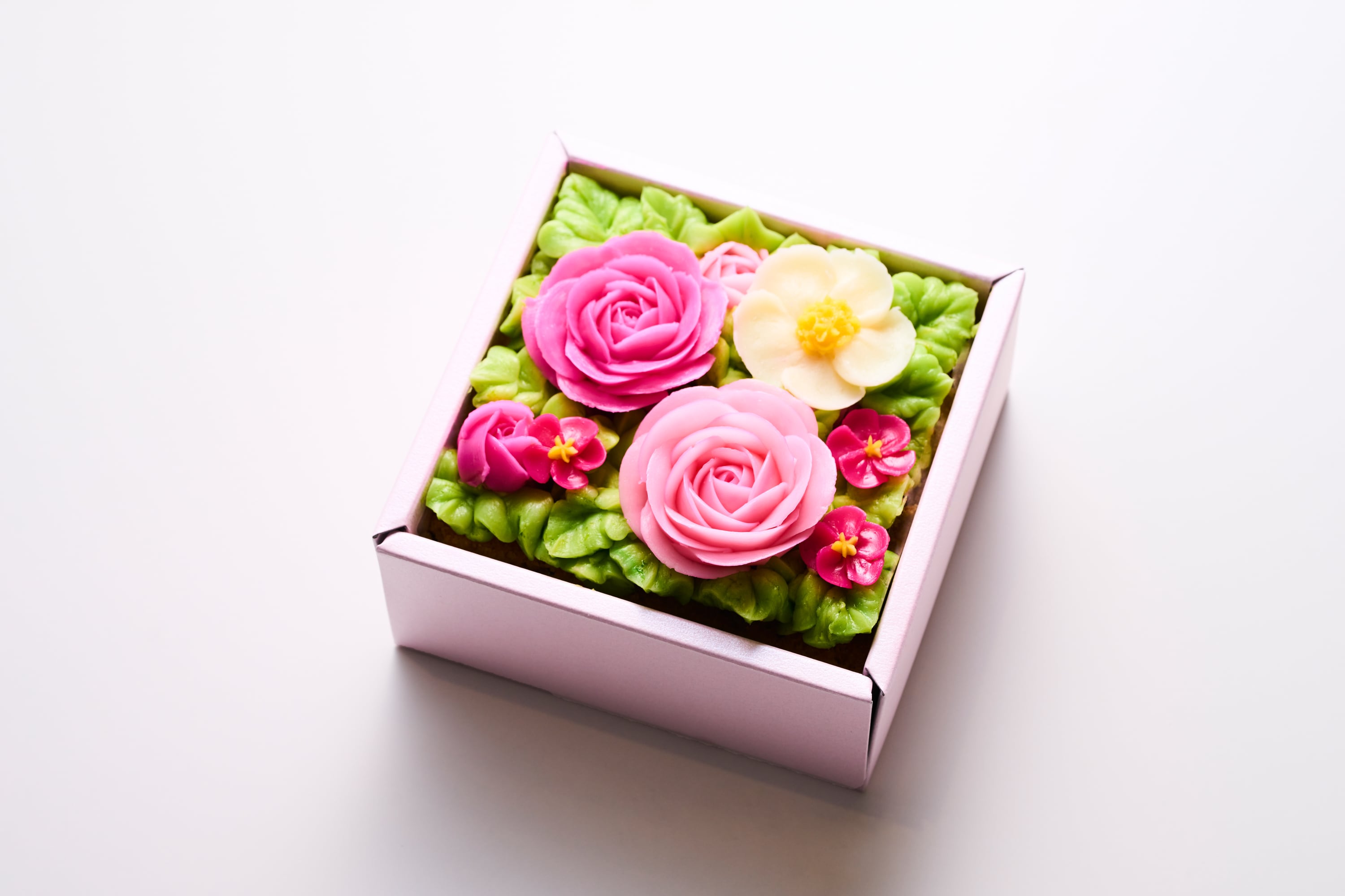 食べられるお花のミニボックスフラワーケーキPeach Pink＜ミニサイズ