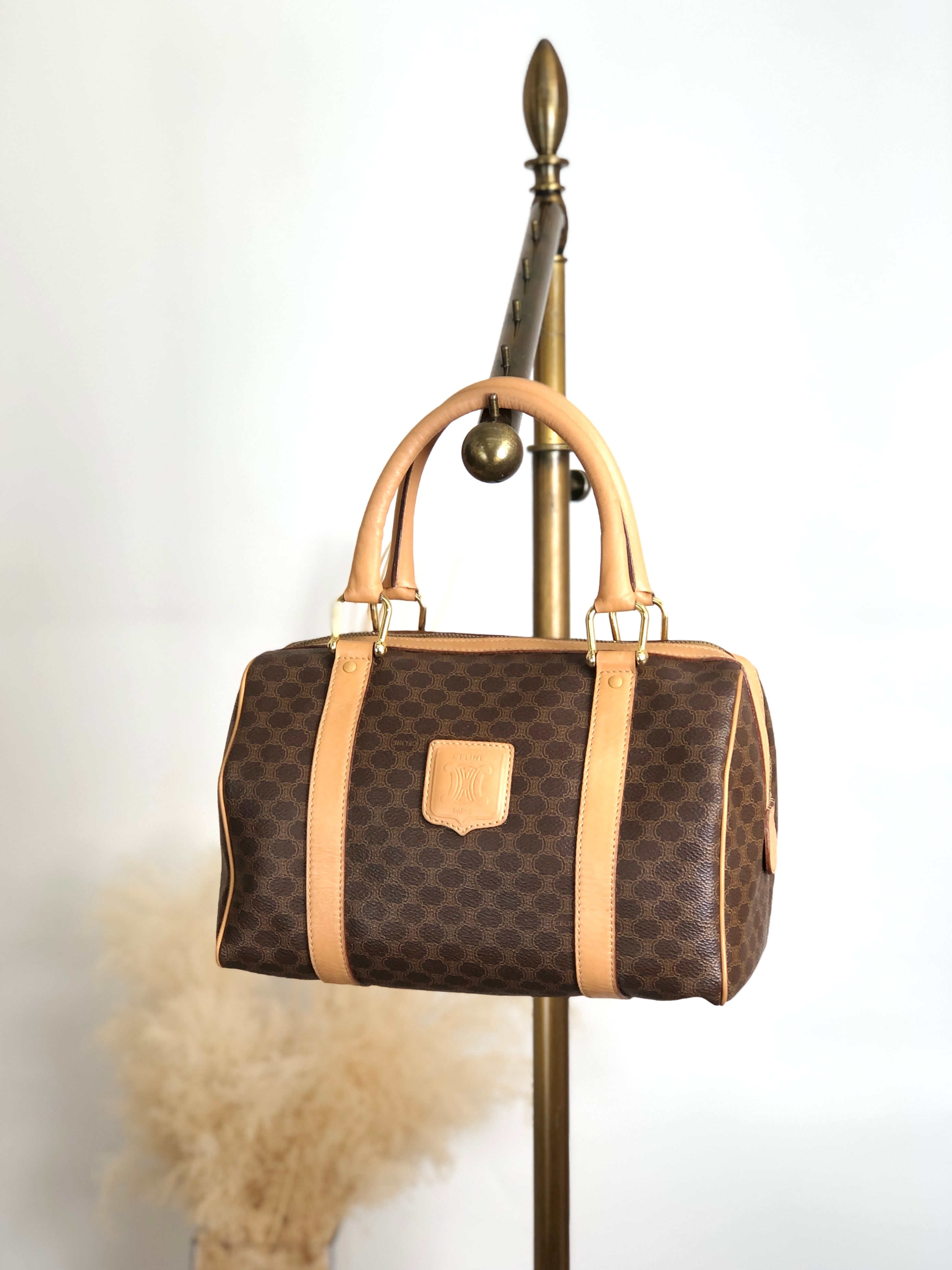 CELINE セリーヌ マカダム ハンドバッグ ブラウン ブラゾン型押し PVC