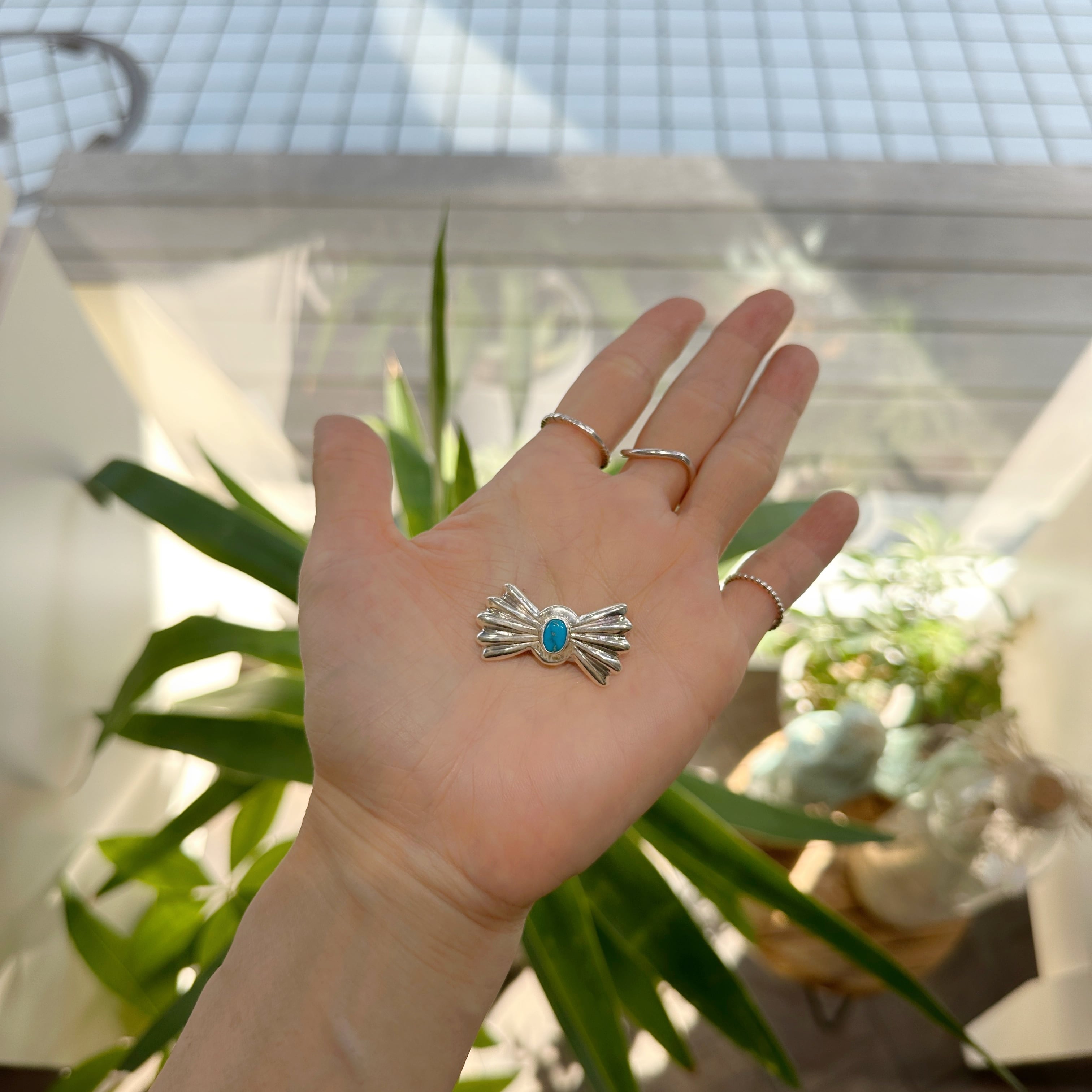 Indian Jewelry》バタフライ キングマン ターコイズ ブローチ 蝶