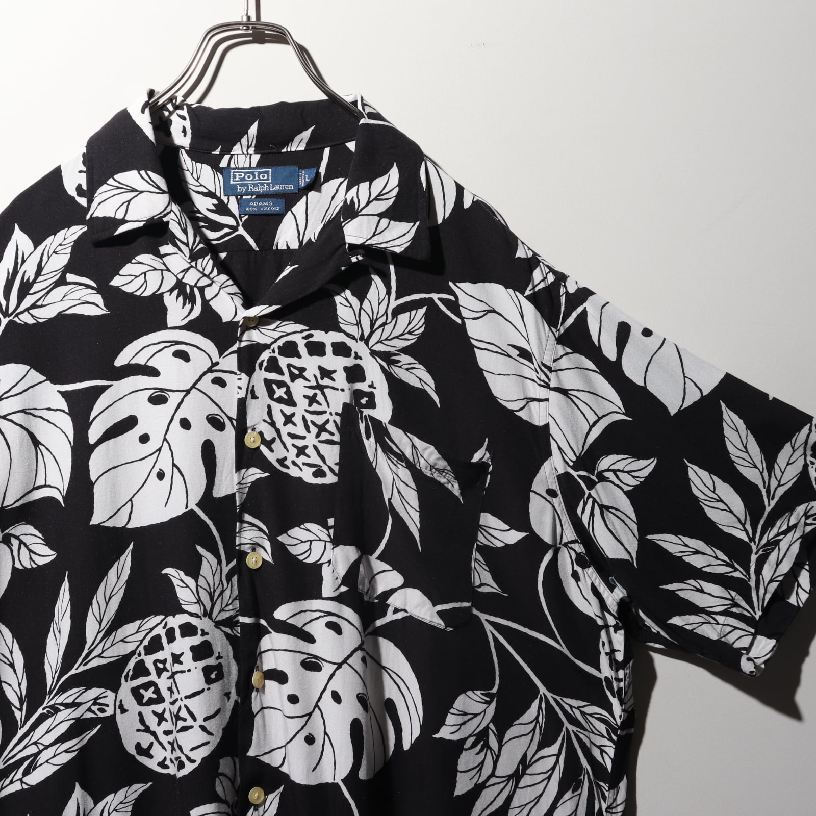 POLO ポロ ラルフローレン 半袖 シャツ L レーヨン 総柄 アロハ 