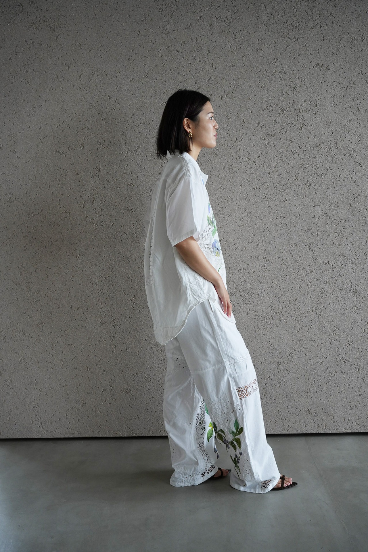 lace open collar shirt pansy echinacea