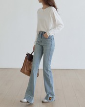 Long-sleeve side slit t-shirt L0118