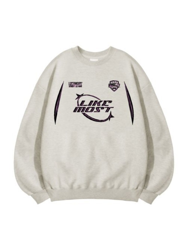 ★【LIKE THE MOST】LIKEMOST TWOSTAR OVER PIT SWEATSHIRT OATMEAL