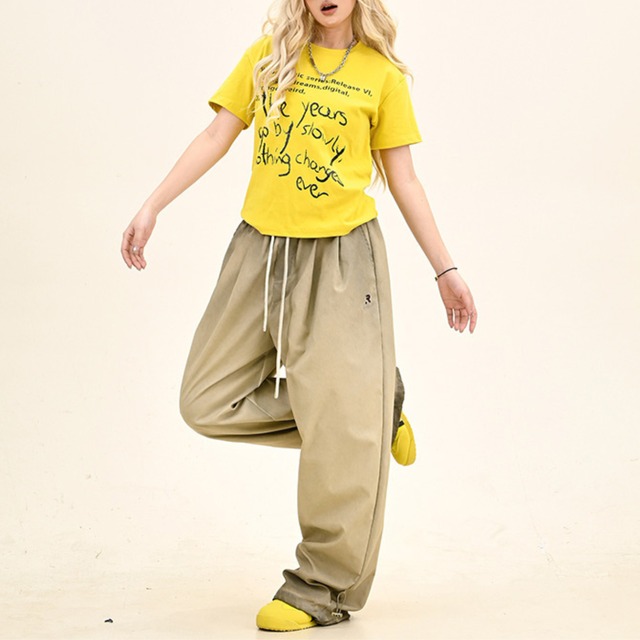 tucked drawstring wide leg pants　タックドローストリングワイドレッグパンツ　J0798