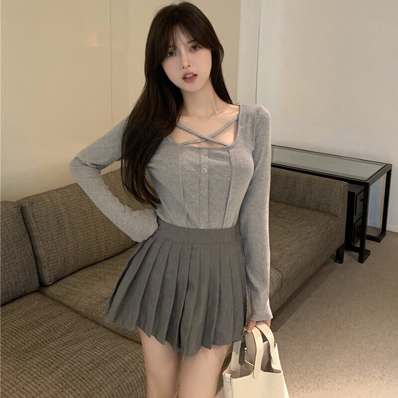 薄手トップス オータムグレーTシャツ ロング 秋物 ピュア ガールズファッション43171493387