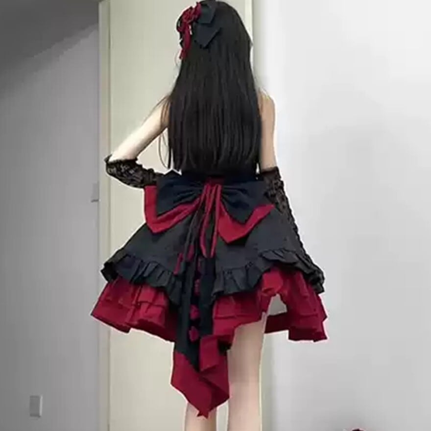 【ゆき】2点セット ゴスロリドレス Lサイズ Chico ドレス 「2サイズ展開」配色シースルータイトロングドレス