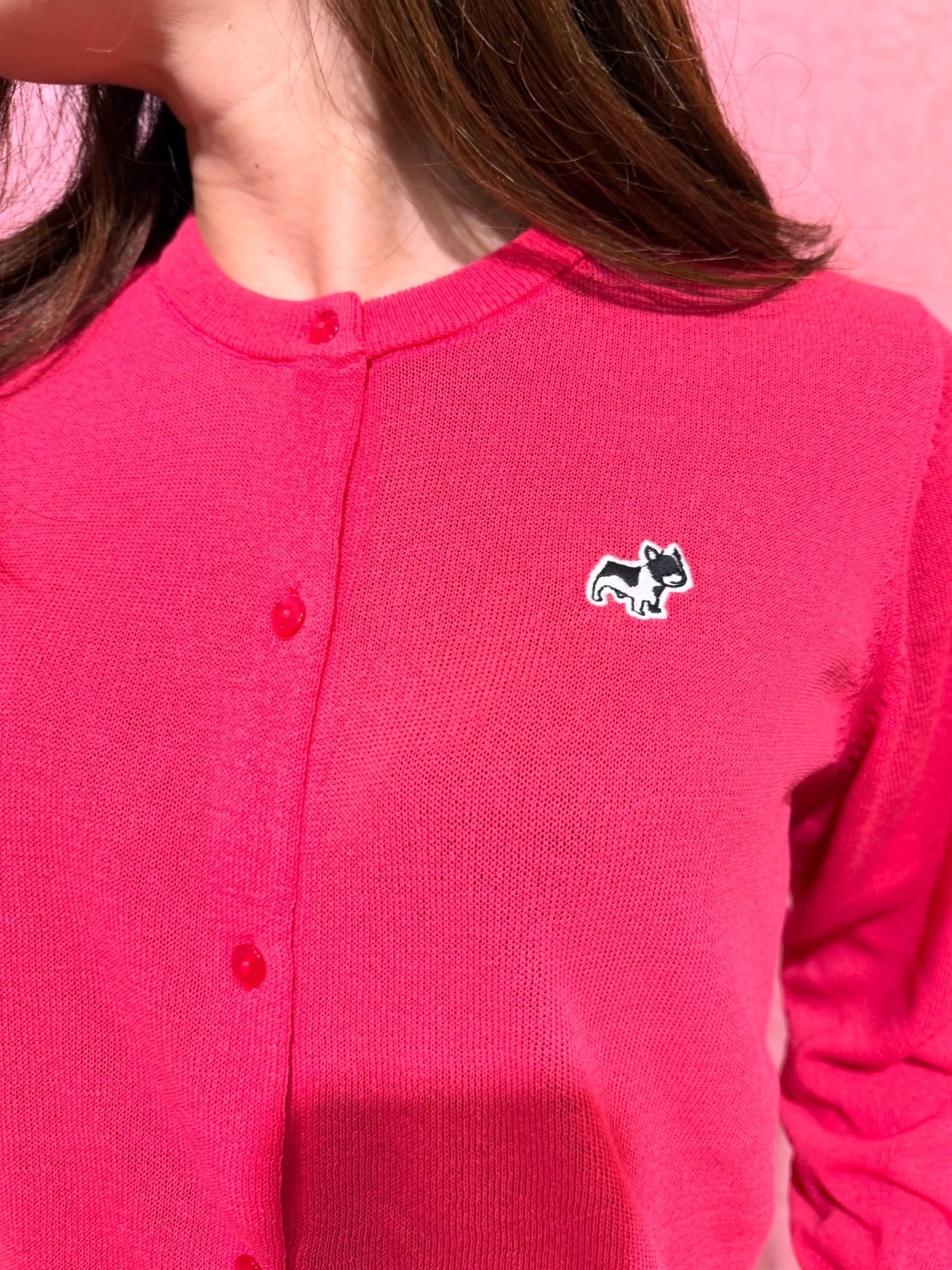 ロージー  Rosiee フレンチブルドッグワッペン風カーディガン