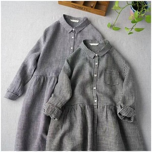 胸下切り替え　ギンガムチェックシャツワンピース　ASF212010-1070