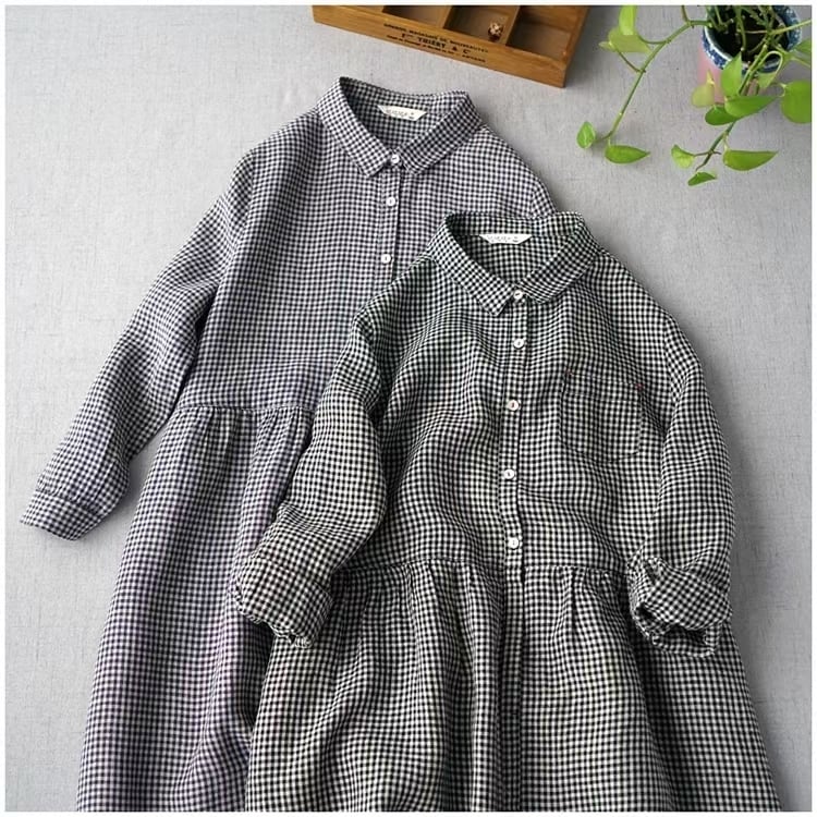 胸下切り替え　ギンガムチェックシャツワンピース　ASF212010-1070