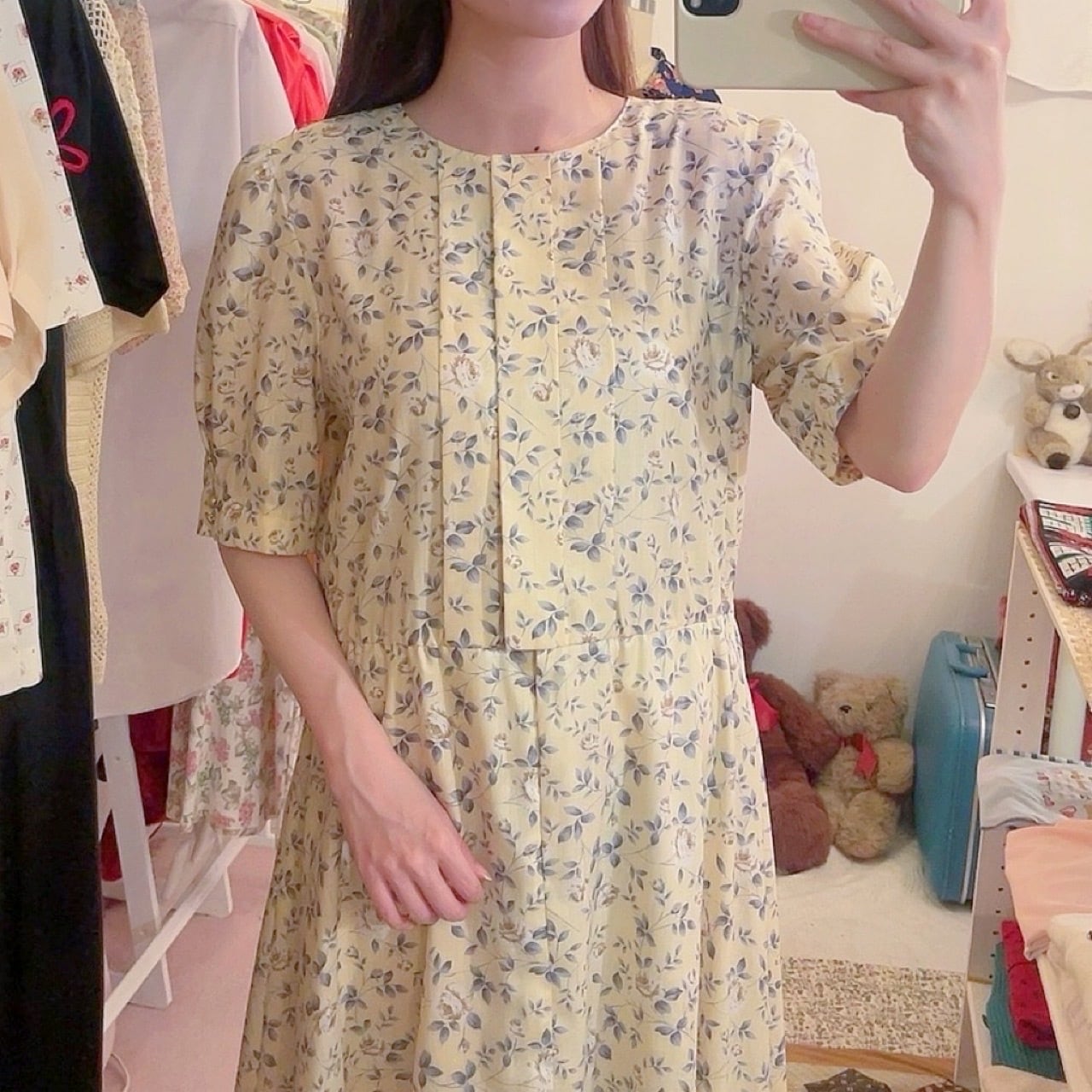 yellow white rose flare one-piece